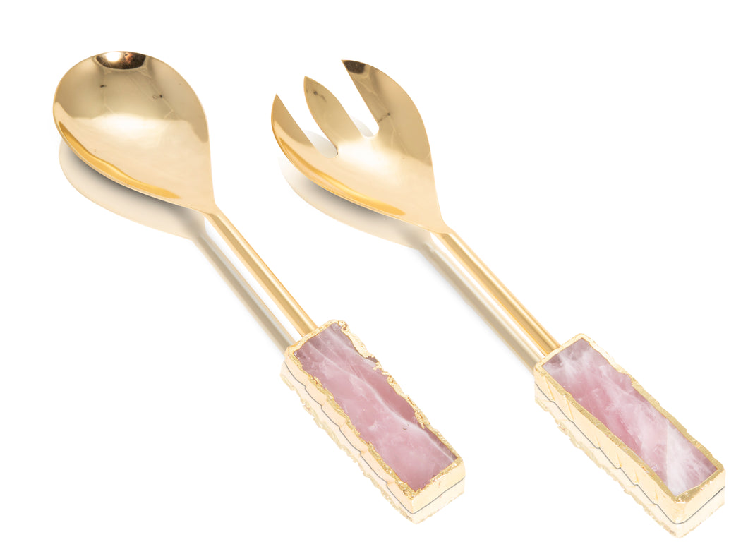 Rose Quartz Fork and Spoon Serving Set
